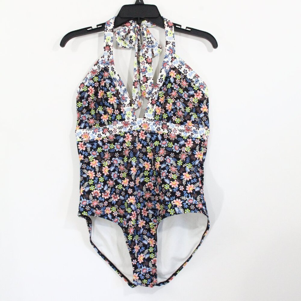 Boden Swimsuit Ithaca Halter One Piece sz 12 Women Floral Print Bathing Suit